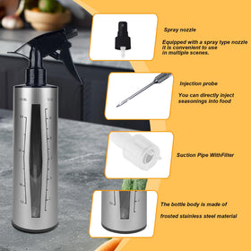 HEYISME BBQ spray bottle injection nozzle attached for targeted flavor injection.