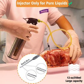HEYISME BBQ spray bottle with nozzle swap shows injection-ready option for marinades.