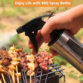 HEYISME BBQ spray bottle with oil nozzle enables light mist over grilled meats.