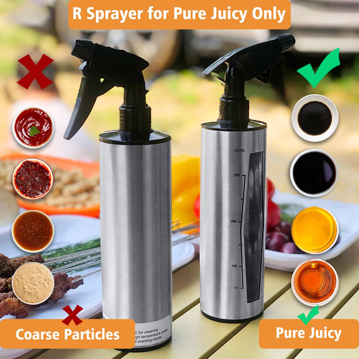 HEYISME BBQ spray bottle portable design fits kitchen, patio, or camping setups.