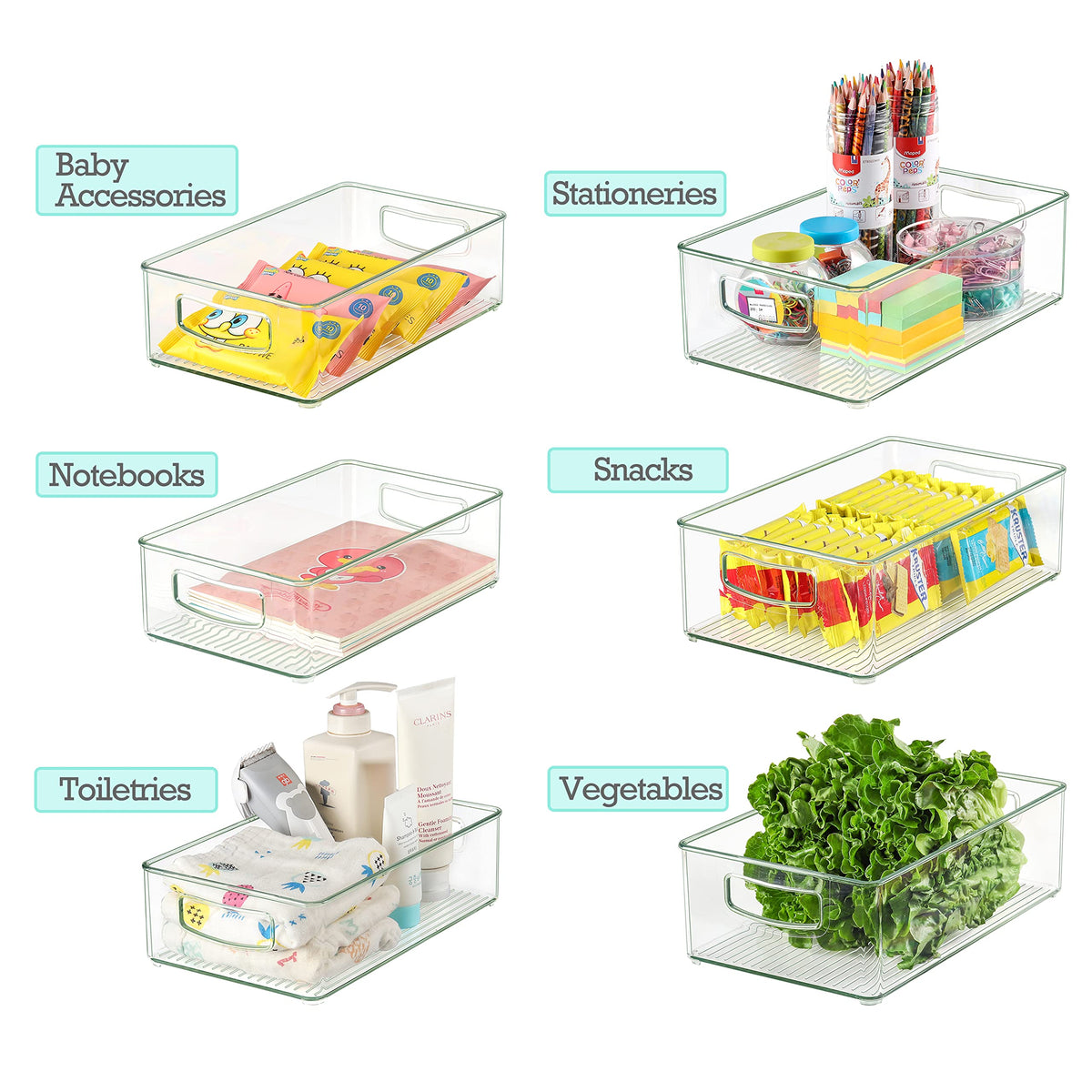 Heyuzb fridge bin with built in handles for easy grip and pull