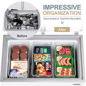 Heyuzb freezer bin with side handles for easy removal from the freezer.