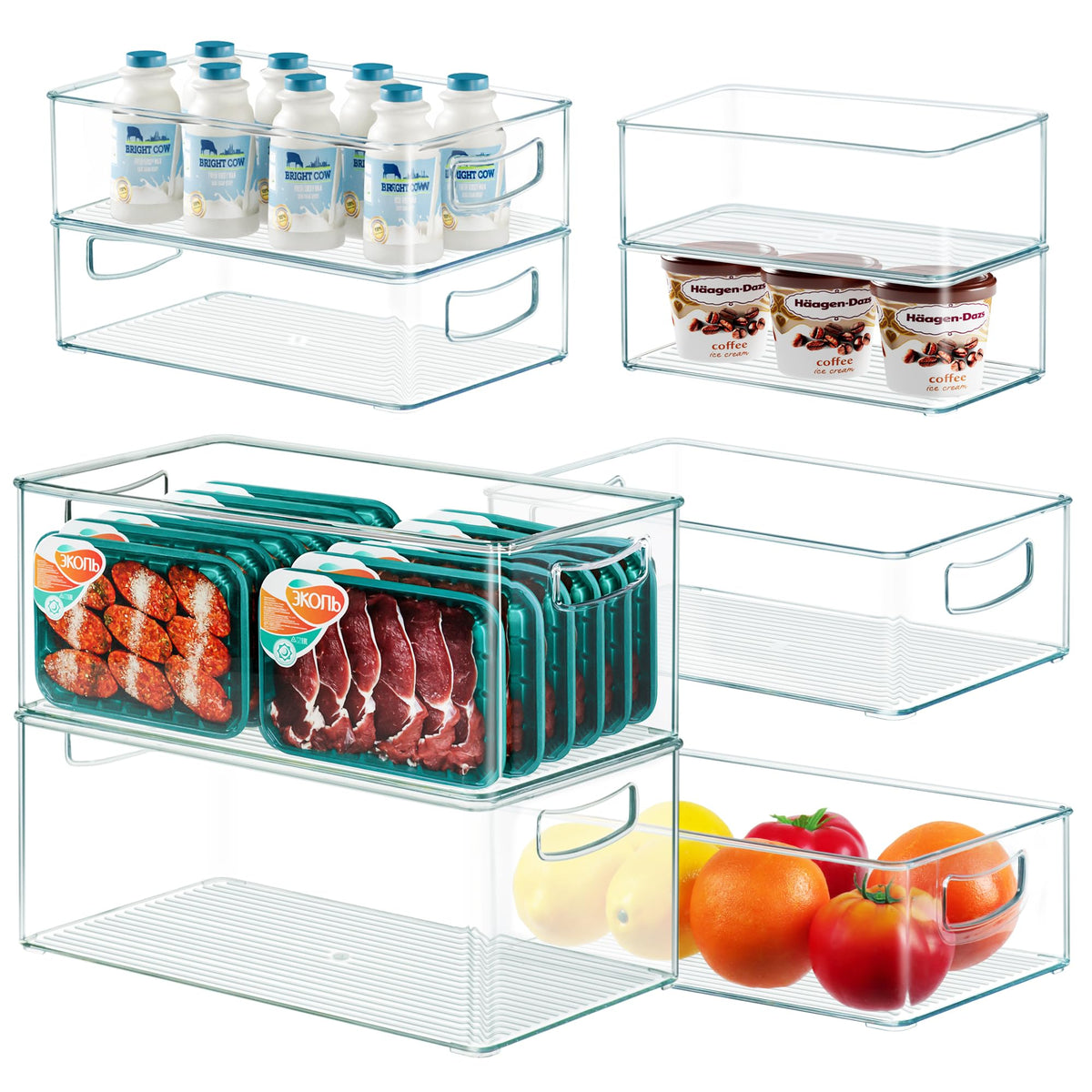 Heyuzb freezer bin stackable clear for quick visibility and efficient space use.