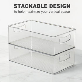 Heyuzb freezer storage bin in clear, sturdy BPA-free plastic for organized frozen foods