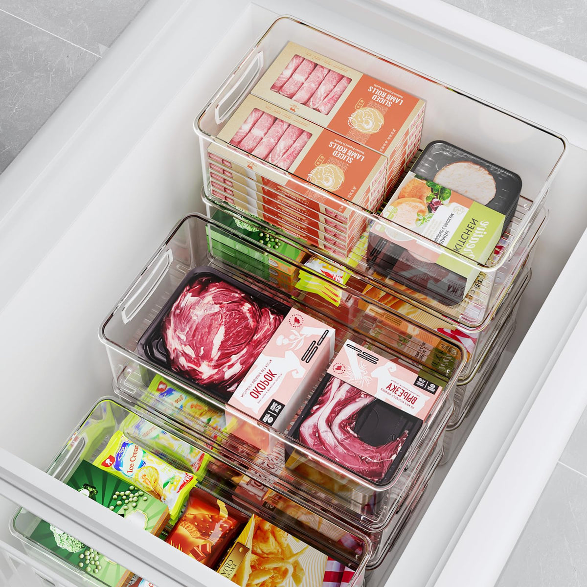 Heyuzb transparent fridge organizer keeps contents visible at a glance.