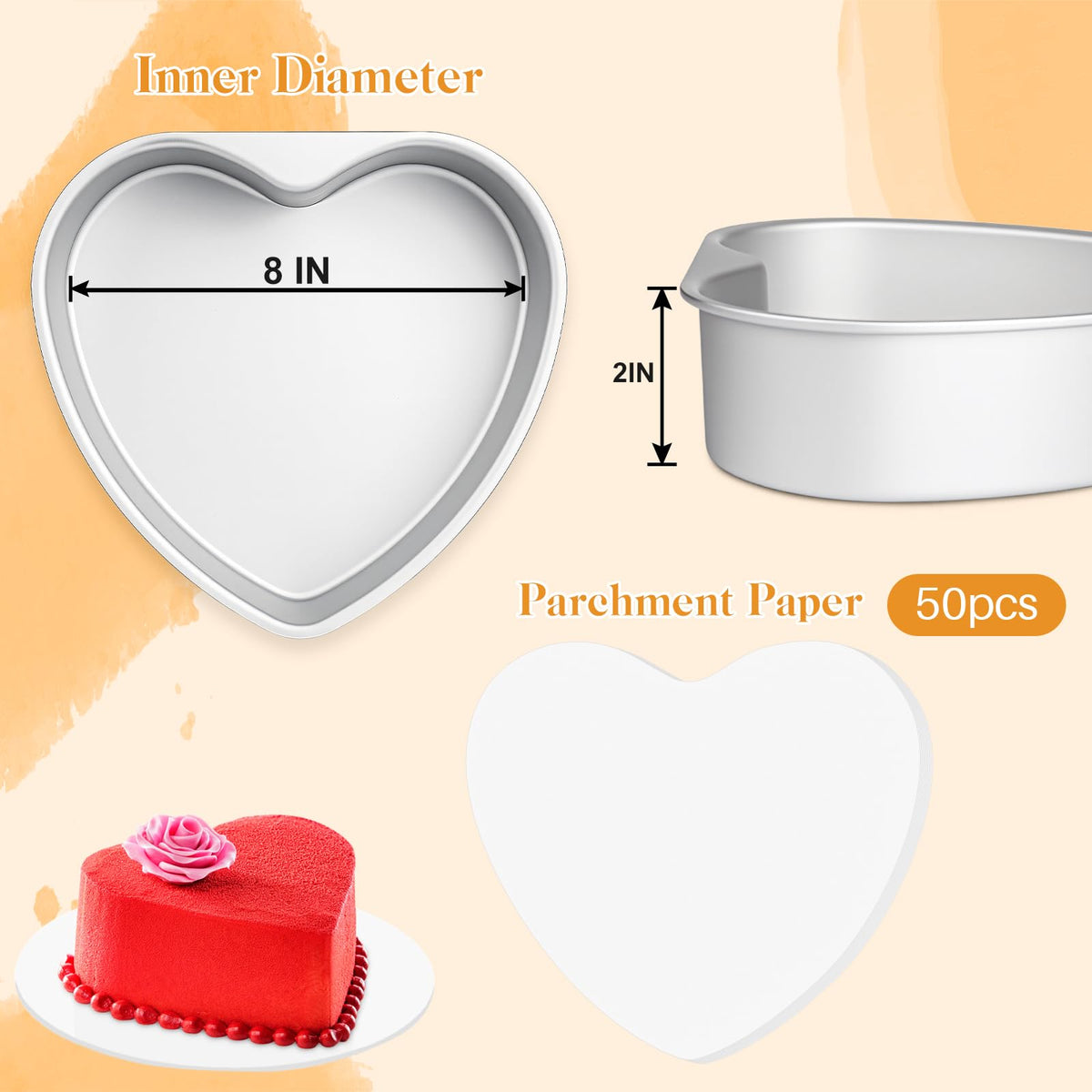 HEYYUMI aluminum heart pans, two pieces, sturdy for reliable baking.