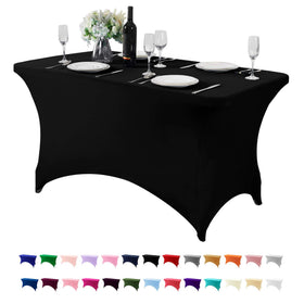 Hezuzo spandex table cover 4ft stretch for secure, wrinkle-free setup.
