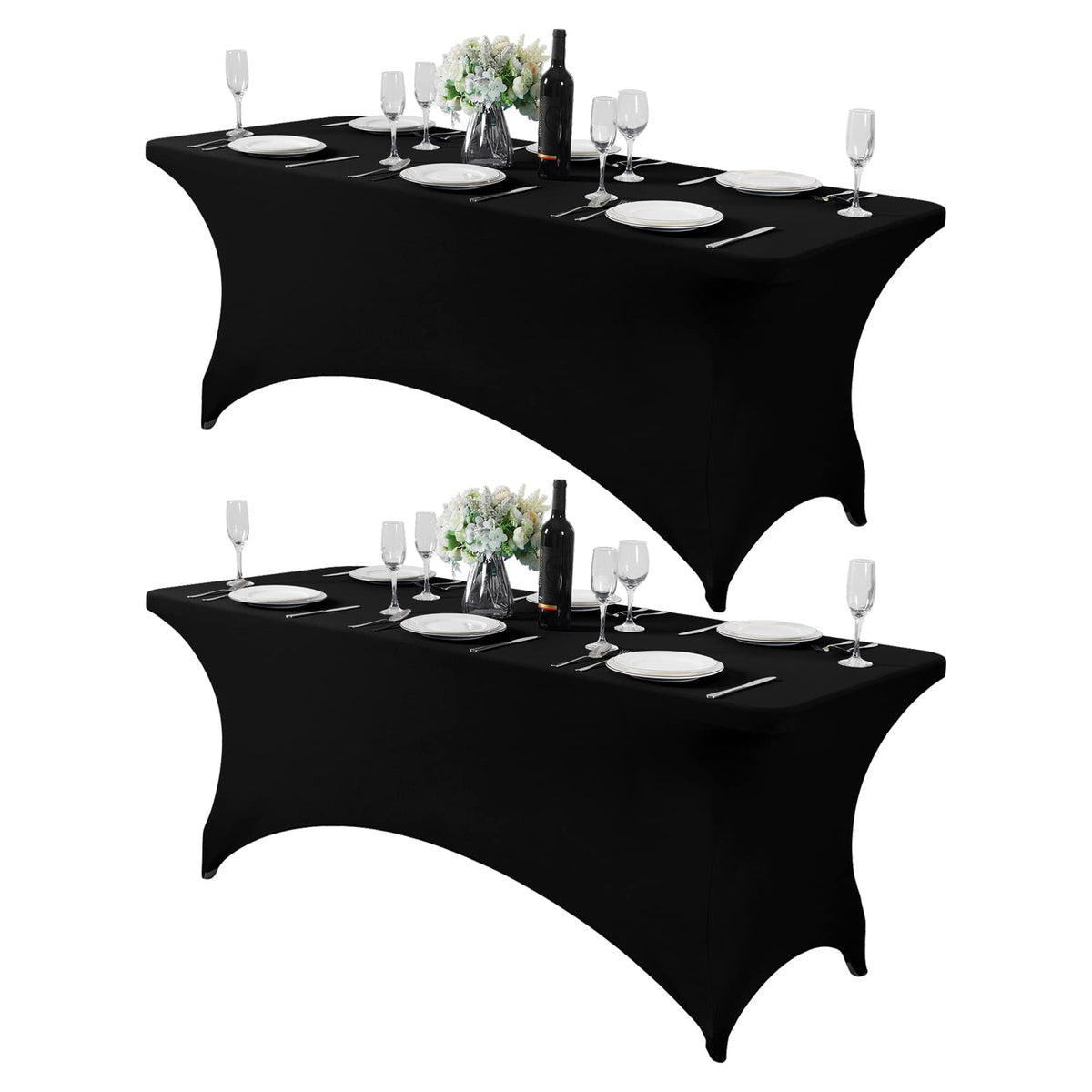Hezuzo stretch tablecloth neatly draped on a 6ft table for a polished event.