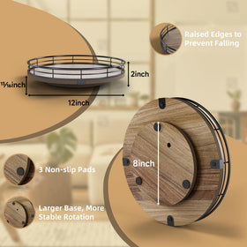HGF Acacia Wood Lazy Susan raised iron edge close up