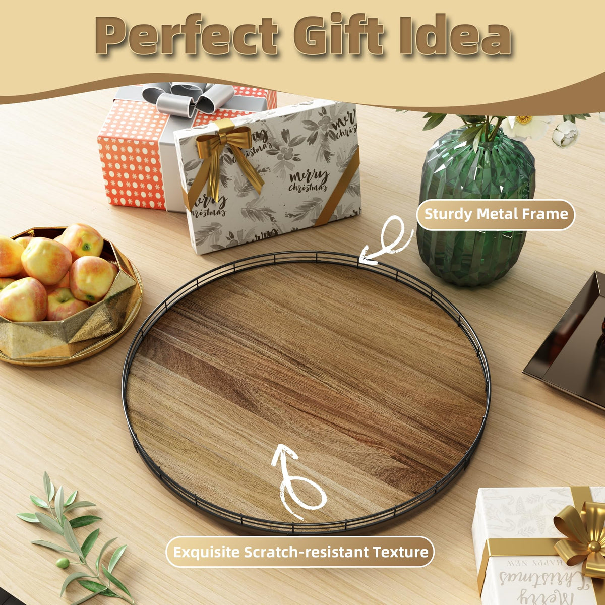 HGF Acacia Wood Lazy Susan gift box packaging ready for gifting