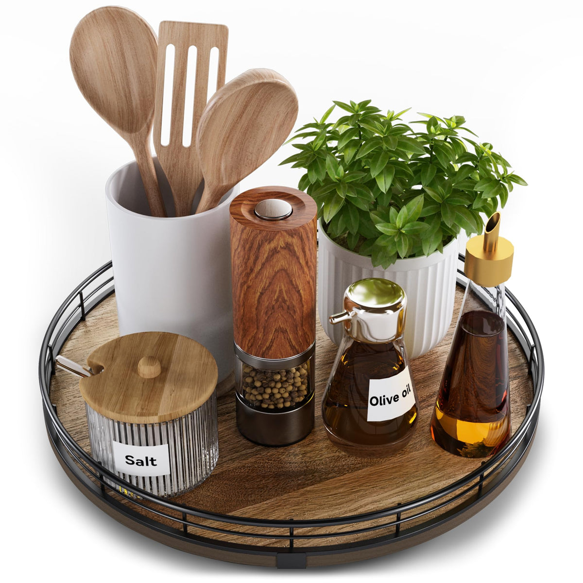 HGF Acacia Wood 12-Inch Lazy Susan turntable viewed from top with smooth rotation