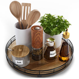 HGF Acacia Wood 12-Inch Lazy Susan turntable viewed from top with smooth rotation