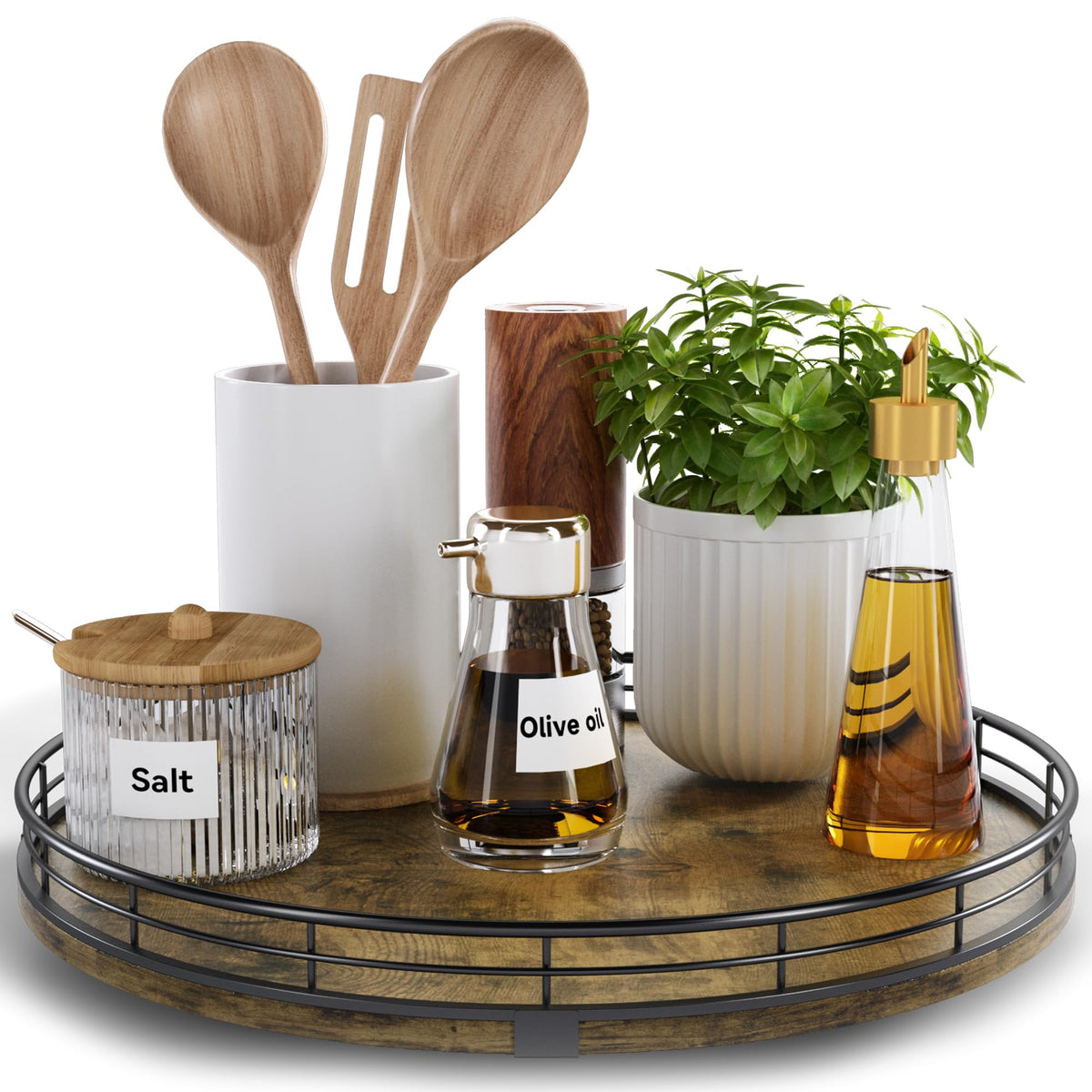 HGF Lazy Susan turntable 12-inch round, top view keeps spices easily accessible.