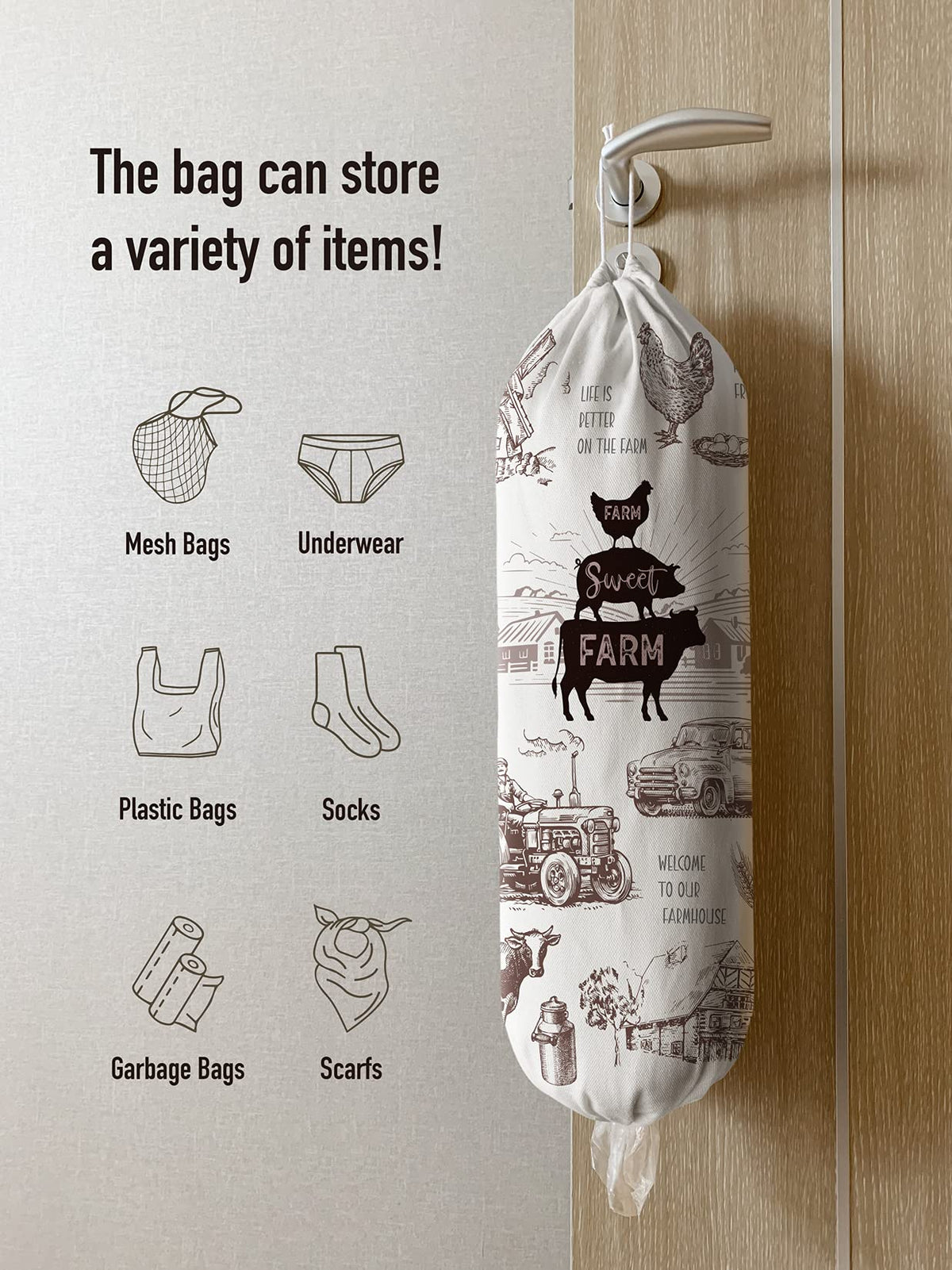 Hglian bag dispenser wall-mount for easy kitchen access.