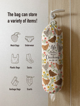Hglian Chicken Bag Holder hanging on wall as space-saving organizer.
