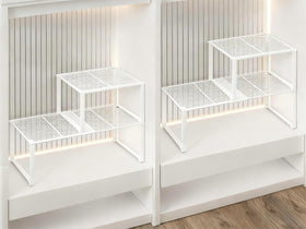 HGZBS extendable shelf assembly showing adjustable cabinet fit.