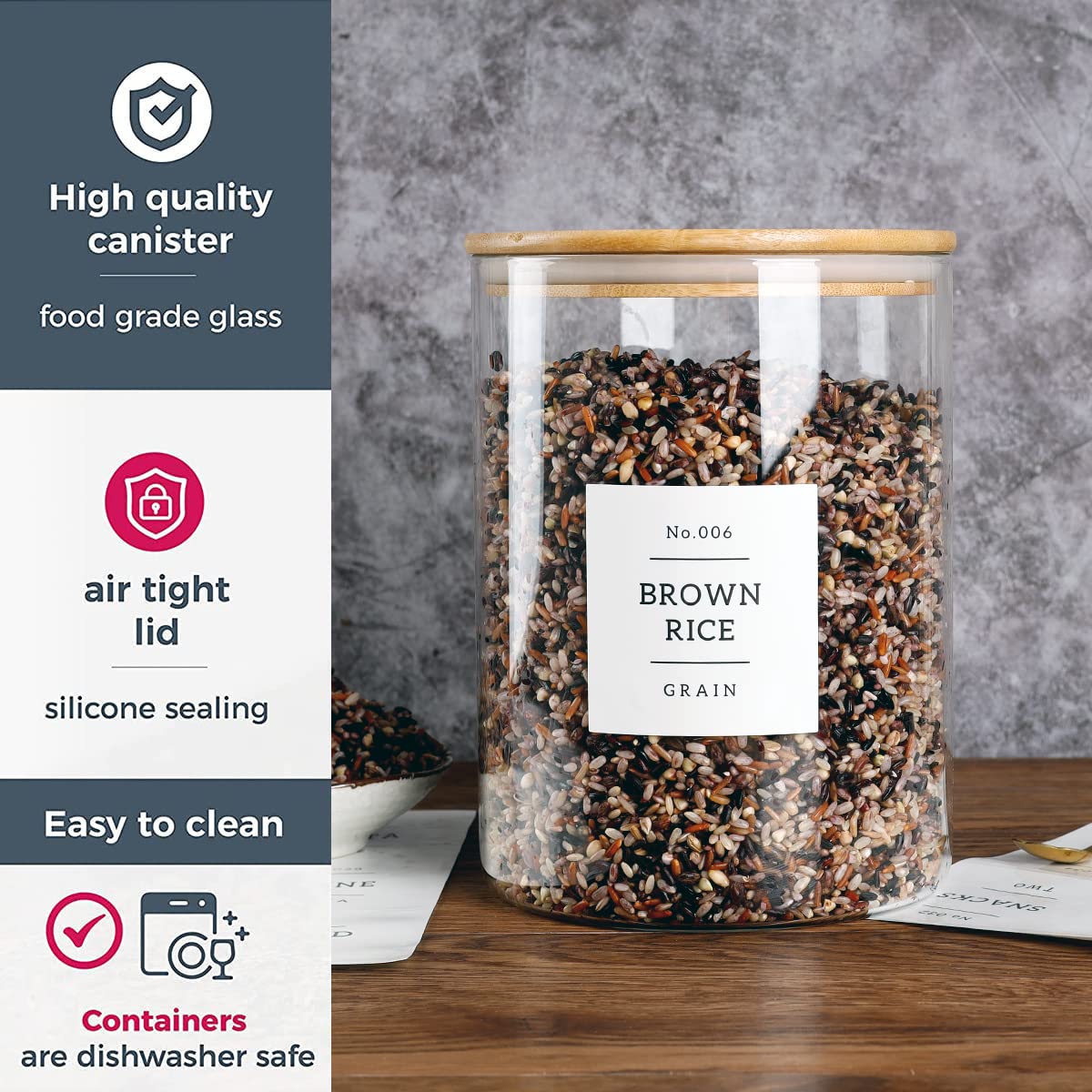 HHMJSM farmhouse glass storage adds rustic charm to any kitchen.