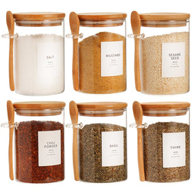 HHMJSM glass jar with bamboo lid and spoon organized for pantry storage