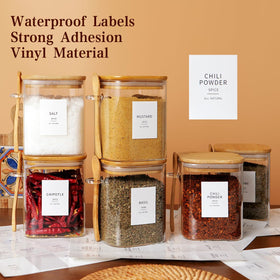 HHMJSM preprinted labels for quick identification of contents like coffee, sugar, or tea