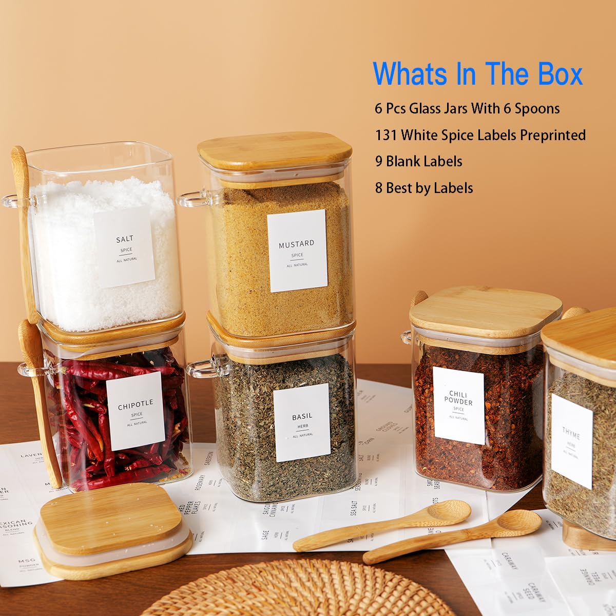 HHMJSM 27oz jar with wooden lid for pantry organization and easy access