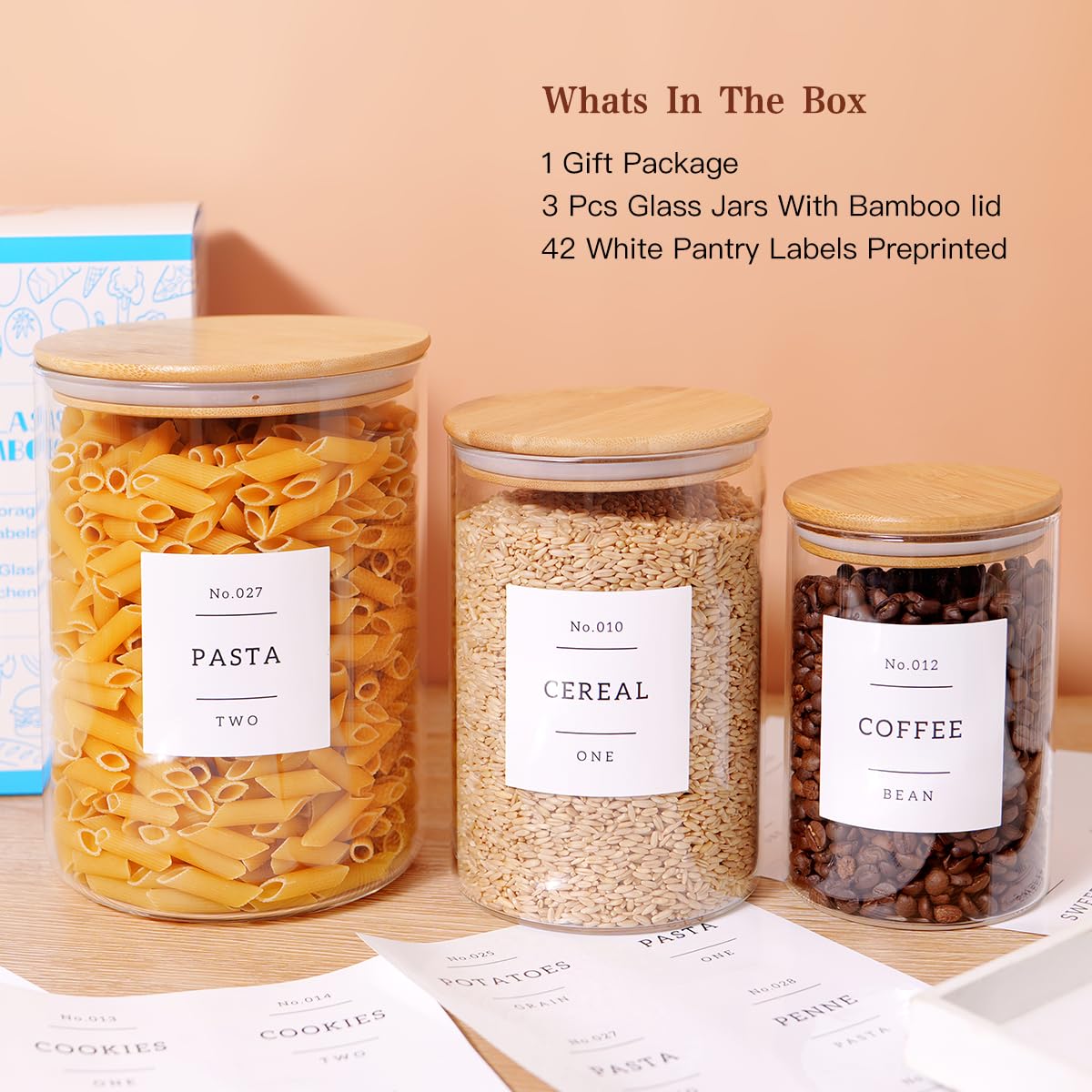 HHMJSM preprinted pantry labels for easy ingredient identification.