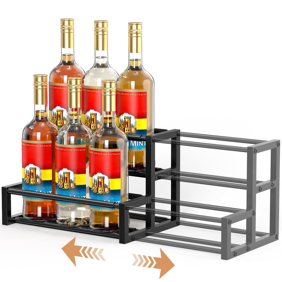 HHOKEM expandable syrup organizer, side view, space-saving coffee bar storage.