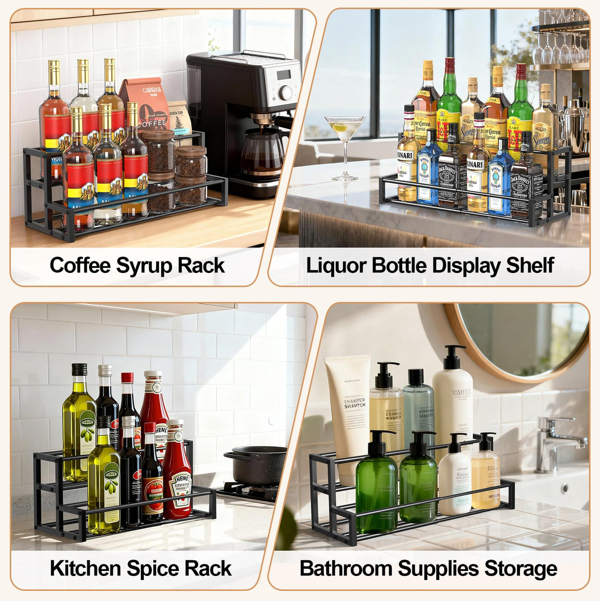 HHOKEM heavy-duty syrup rack, fully loaded, with sturdy bottle support.