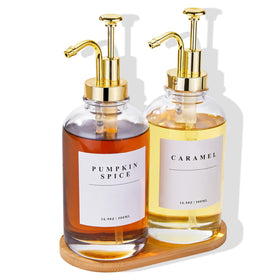 HHSME coffee syrup dispenser with glass bottles and gold pumps for precise pouring
