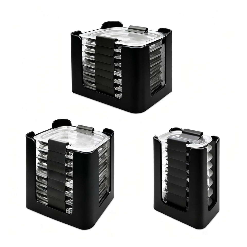 Hhyoisn lid organizer front view keeps Rubbermaid Brilliance lids neatly accessible