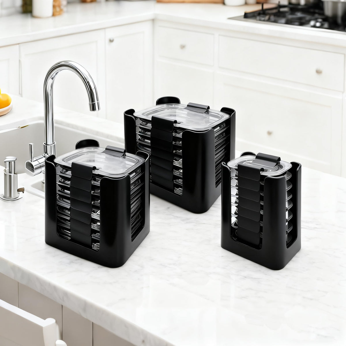 Hhyoisn lid organizer on kitchen countertop keeps lids reachable
