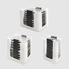 Hhyoisn lid organizer for Rubbermaid Brilliances lids keeps them neatly stacked and accessible.
