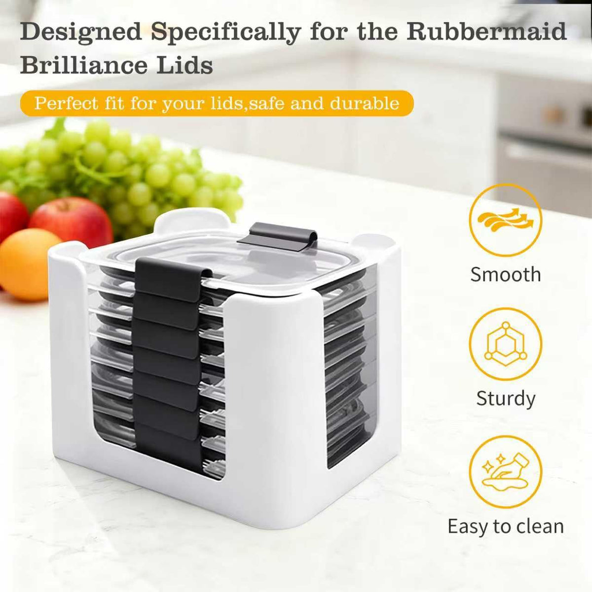 Vertical-stacking lid storage by Hhyoisn saves counter space and reduces clutter.