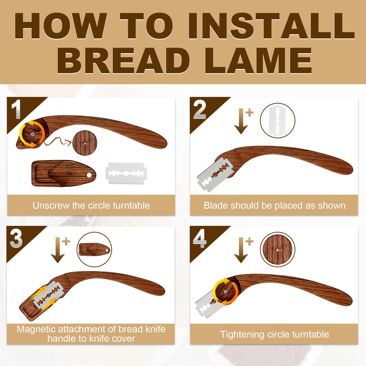 HHZPAEK black walnut handle bread lame showcasing handcrafted ergonomic design.