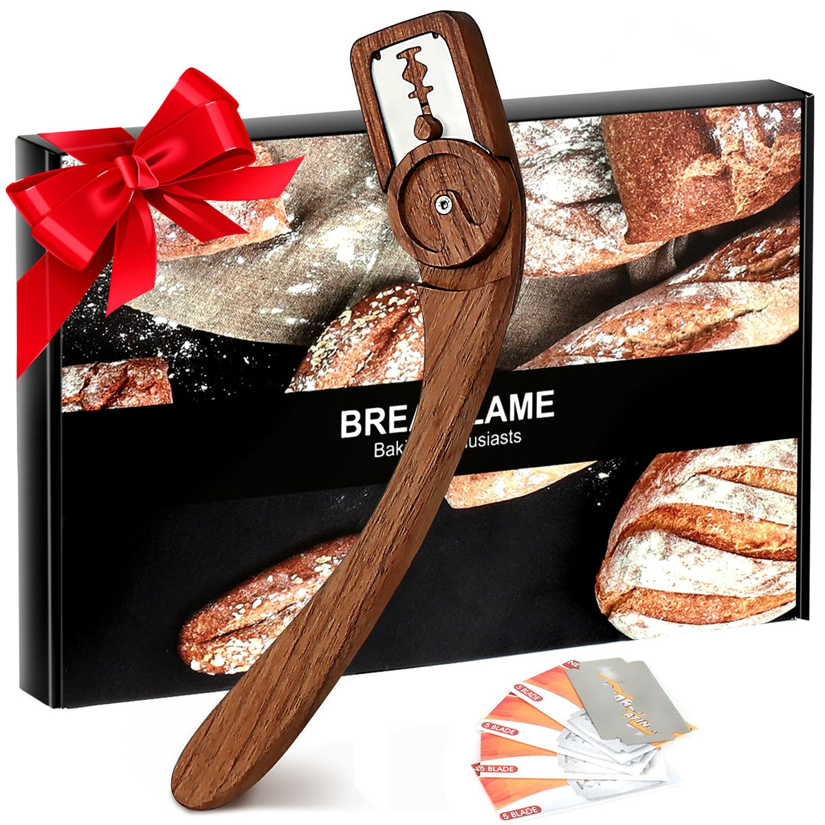 HHZPAEK magnetic bread lame with five blades for precise scoring on dough.