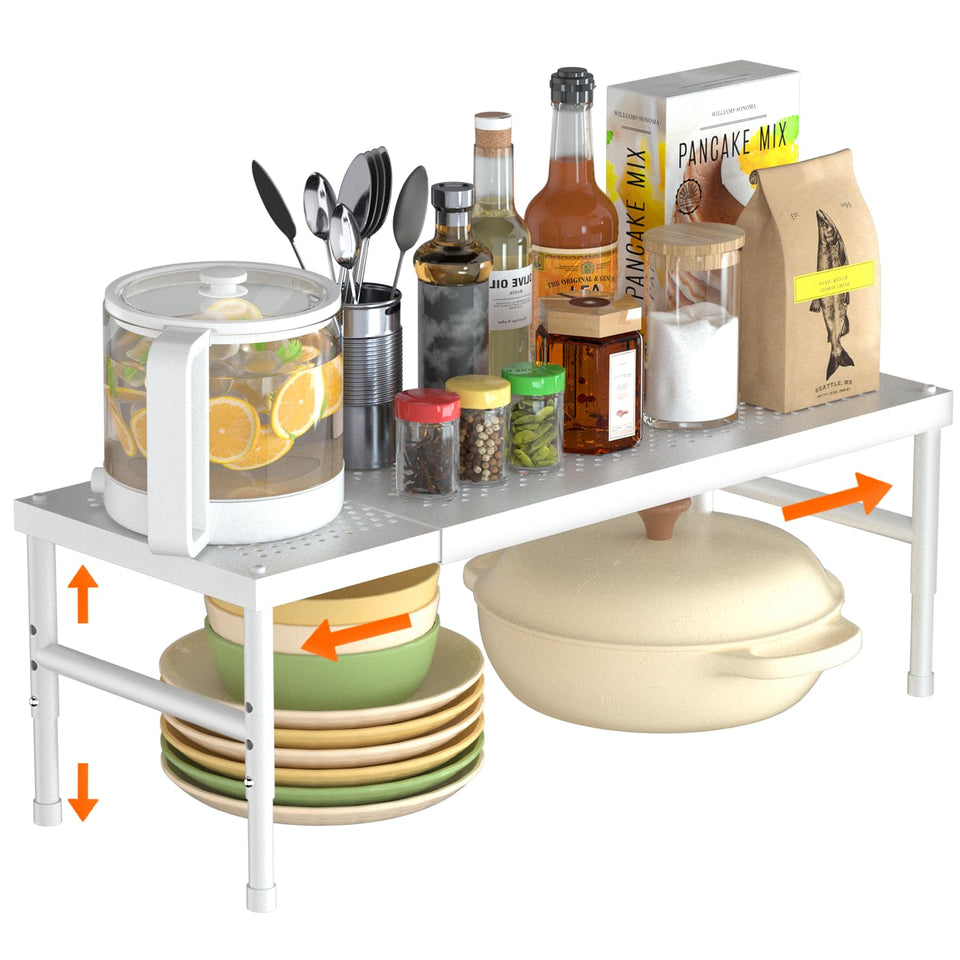 HI NINGER expandable cabinet organizer with a strong frame for adaptable kitchen storage