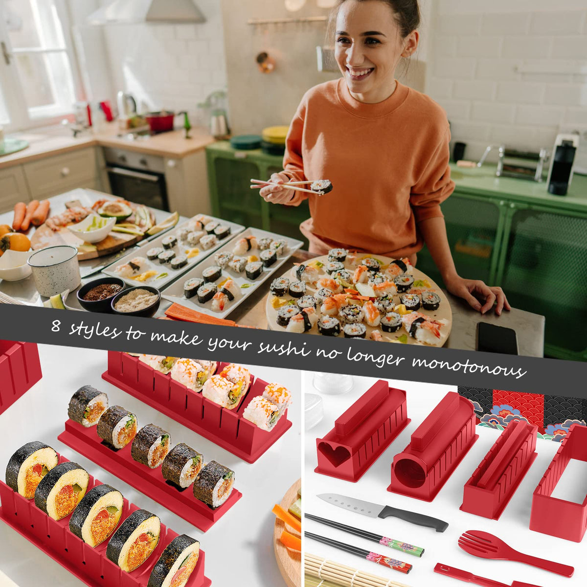 HI NINGER Sushi Deluxe Kit rolling mat for easy, even rice rolls