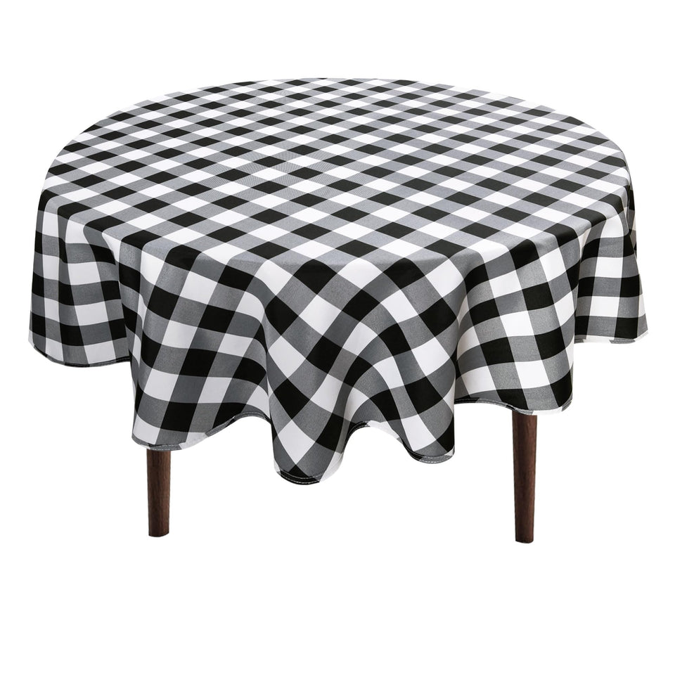Hiasan checkered round tablecloth closeup shows durable fabric texture for everyday use.