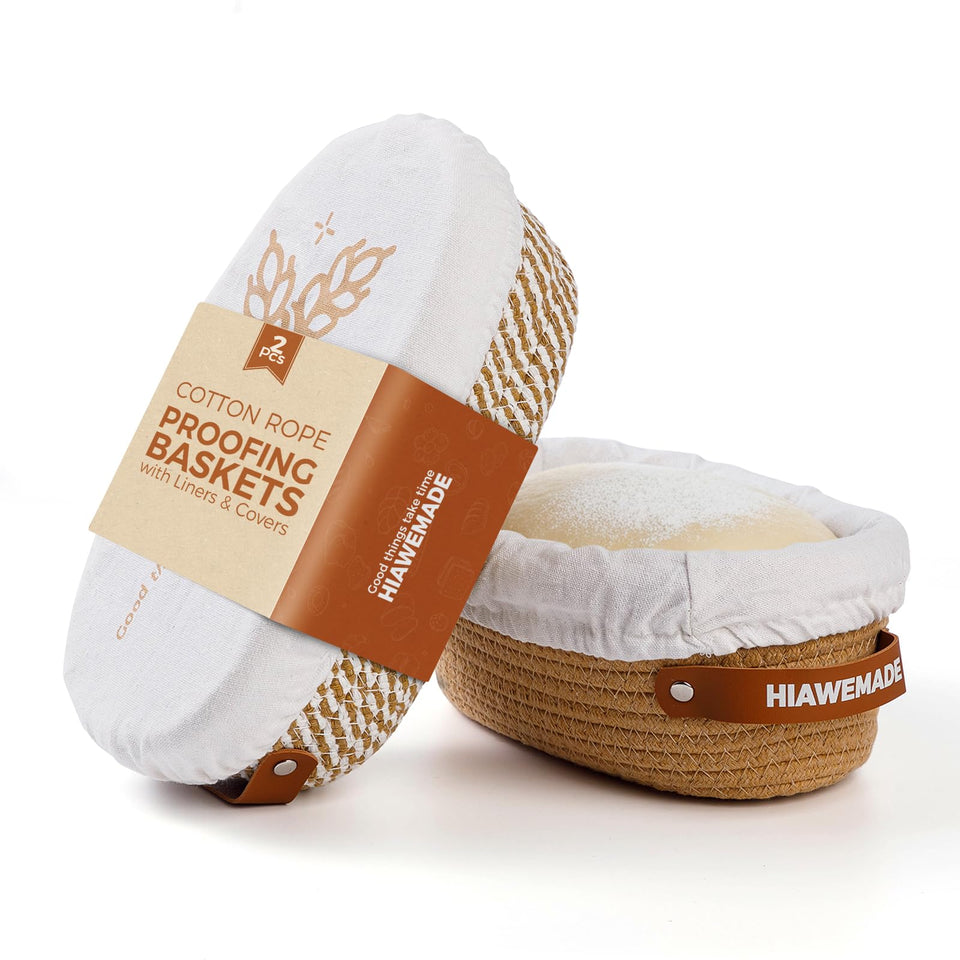 HIAWEMADE banneton bread-proofing basket showing natural cotton rope for even rise