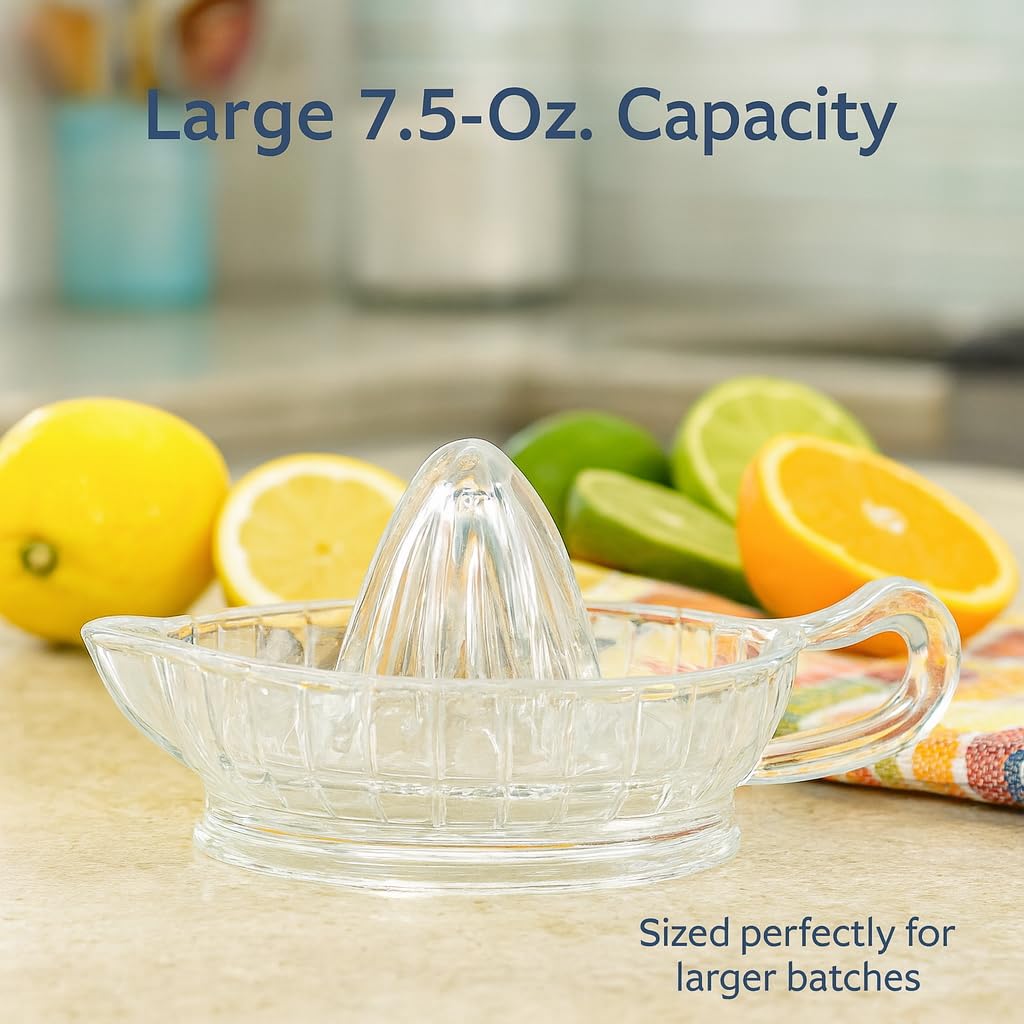 Deep reservoir catches freshly squeezed juice for easy serving