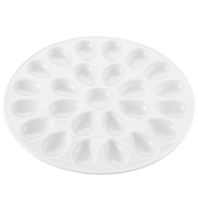 HIC Kitchen deviled egg dish with 24 wells keeps halves neatly in place for easy serving.