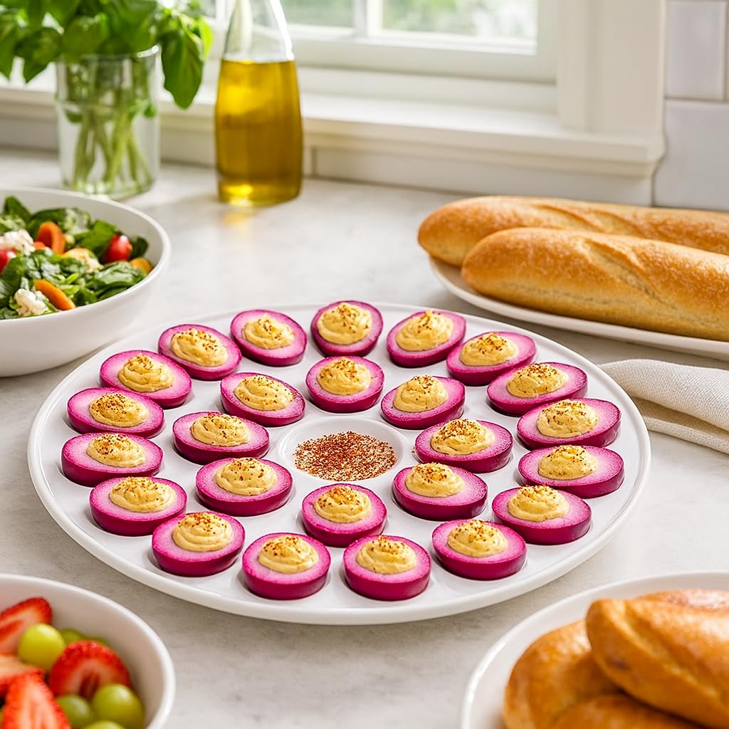 HIC Kitchen deviled egg dish center well for seasonings keeps flavors organized.