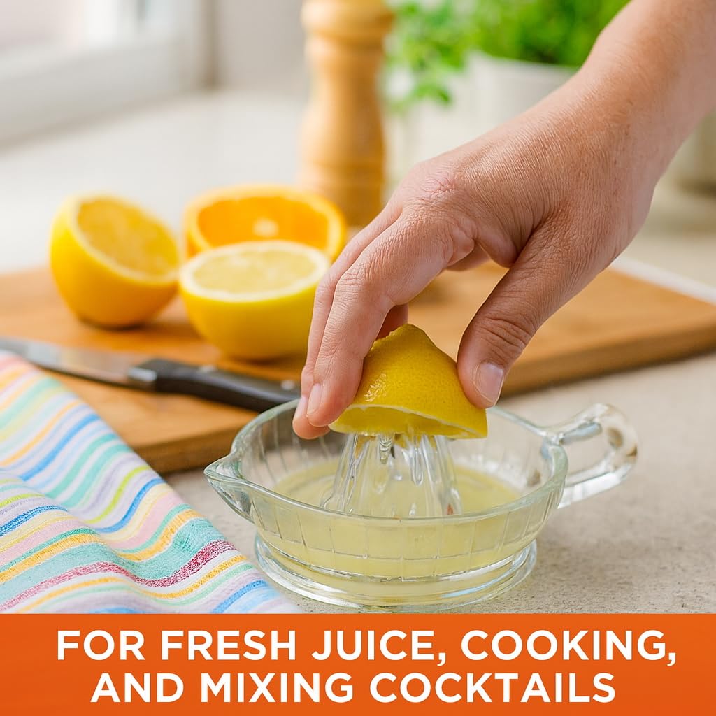 Heavyweight glass juicer body resists citrus acids for lasting use