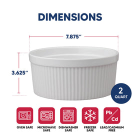 Dishwasher-safe souffle dish safe up to 350°F for easy cleanup