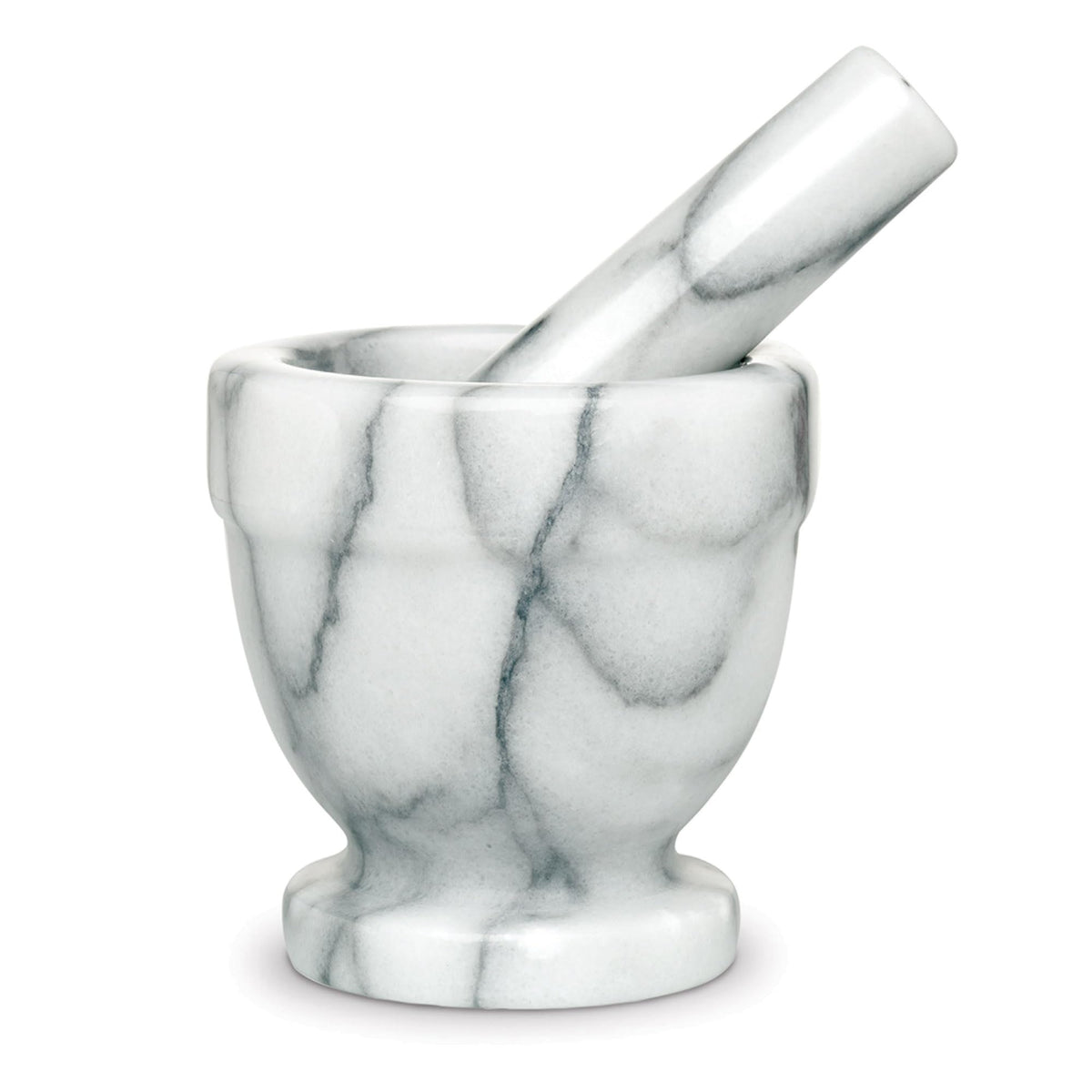 HIC Kitchen tall mortar and pestle set in Carrara marble, 4-inch, ideal for grinding spices and herbs