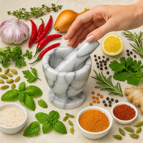 HIC Kitchen mortar interior texture aids efficient grinding of herbs and spices
