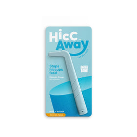 HiccAway adult-use hiccup straw demonstrating quick, drug-free relief with water