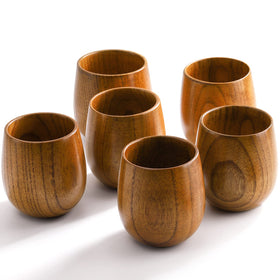 Hiceeden 6-pack wooden tea cups on display with traditional craftsmanship and easy handling.