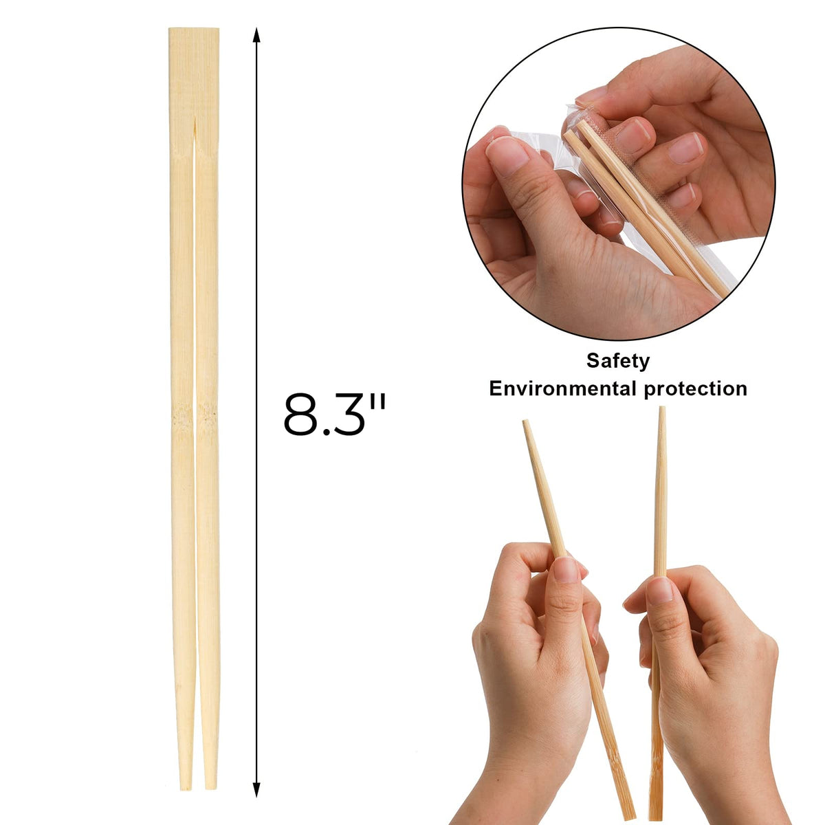 Hiceeden bamboo chopsticks in clear sleeve packaging for hygienic takeout.