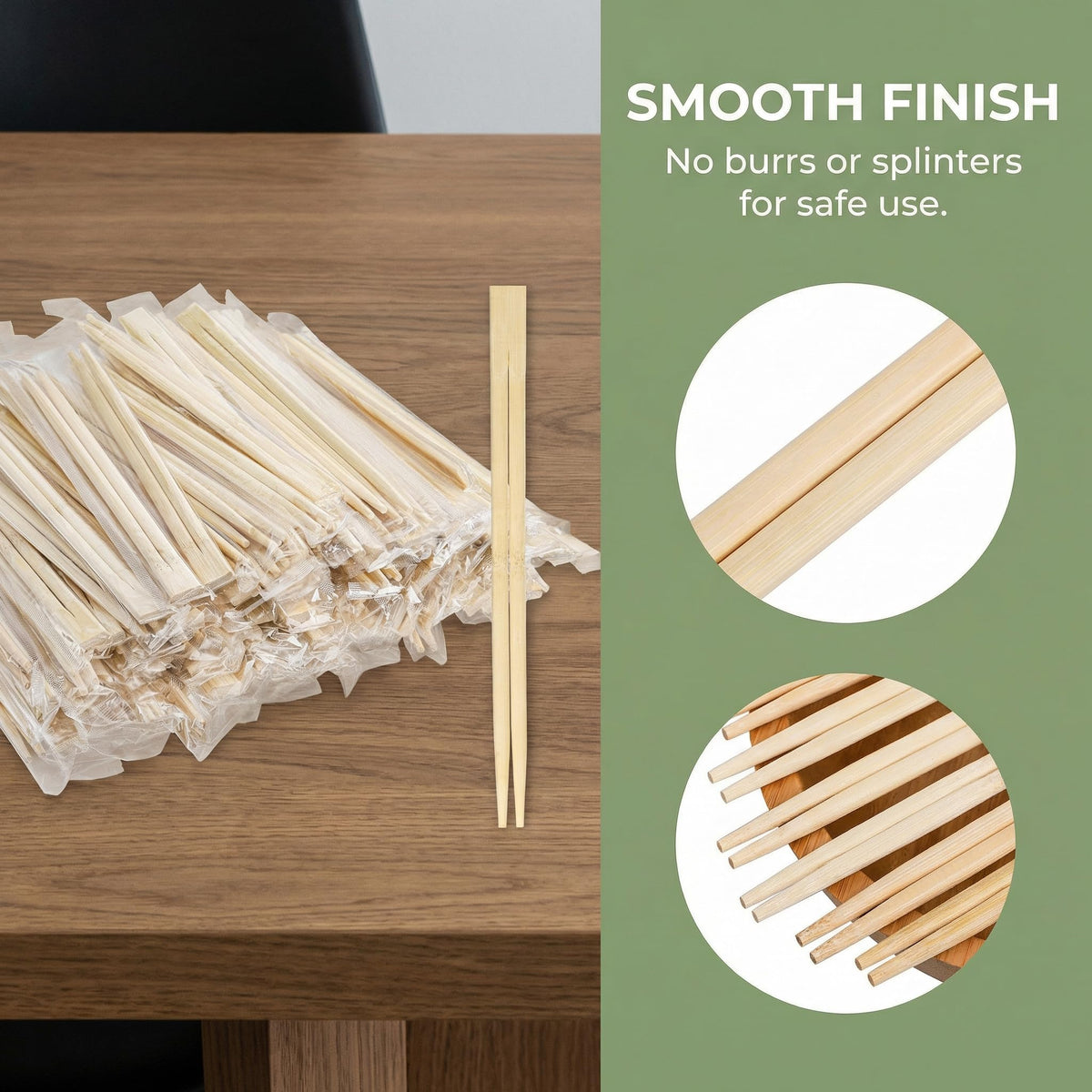 Hiceeden bamboo chopsticks are smooth and burr-free for comfortable use.