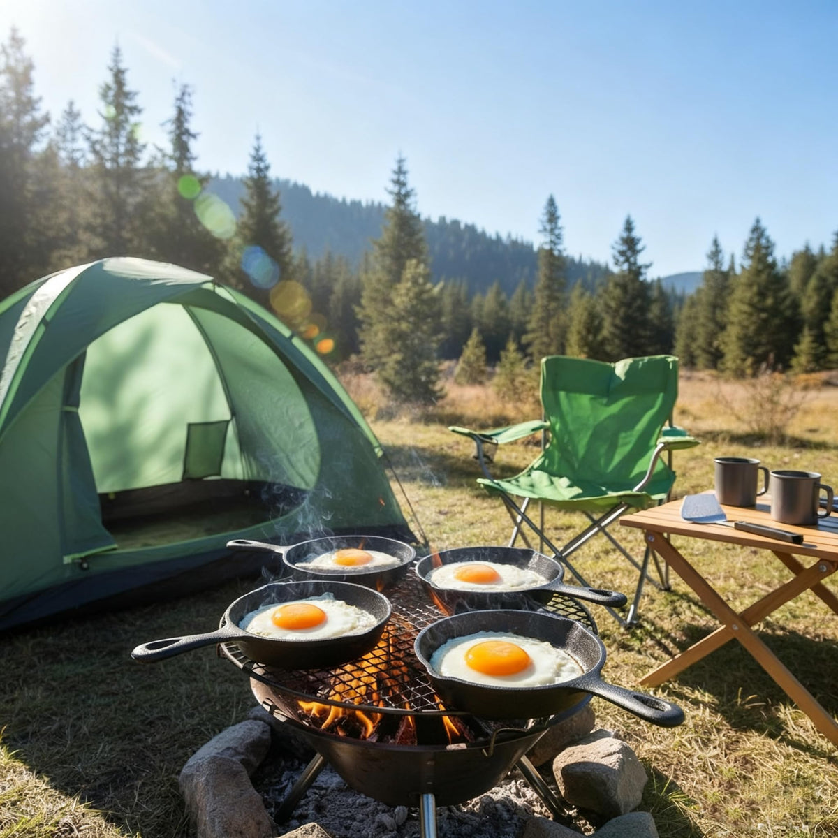 Hiceeden campfire-grill-ready photo demonstrates outdoor use and portability.